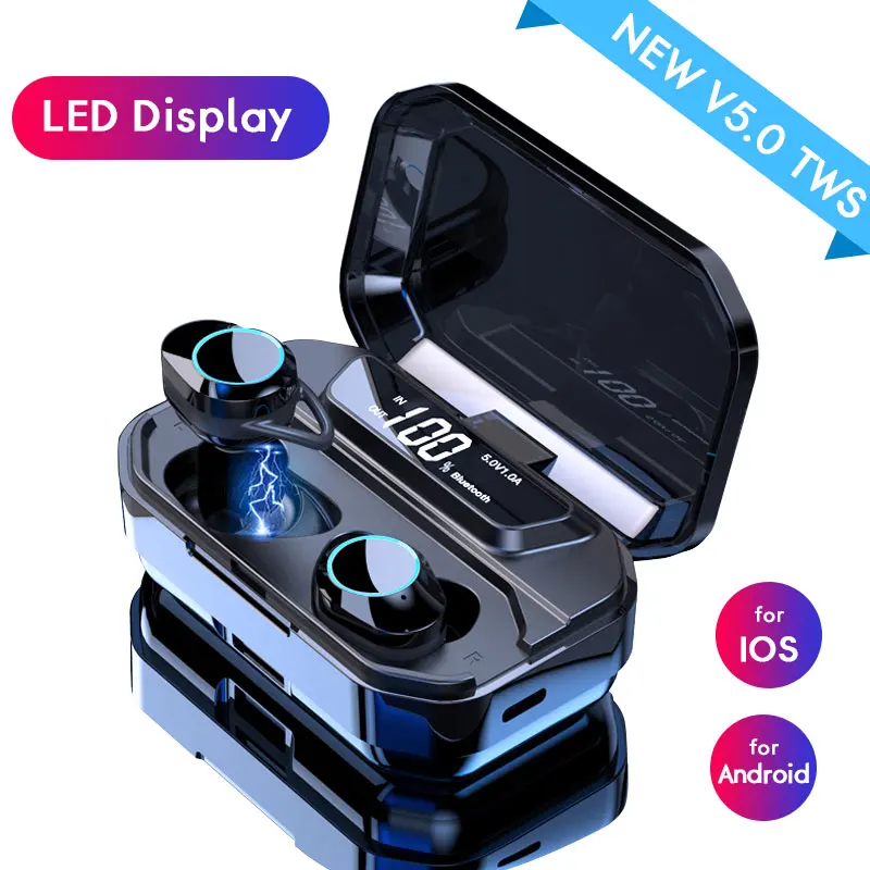 G02 TWS 5.0 Bluetooth Earphones For redmi note 7 9D Stereo Wireless Earphone with Mic Earbuds Headset 3300mAh LED Power Display