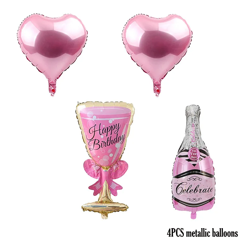 33 pcs Pink and Gold Birthday Party Decorations Paper Fans Balloons Happy Banner Pom Poms Flowers Garland | Дом и сад