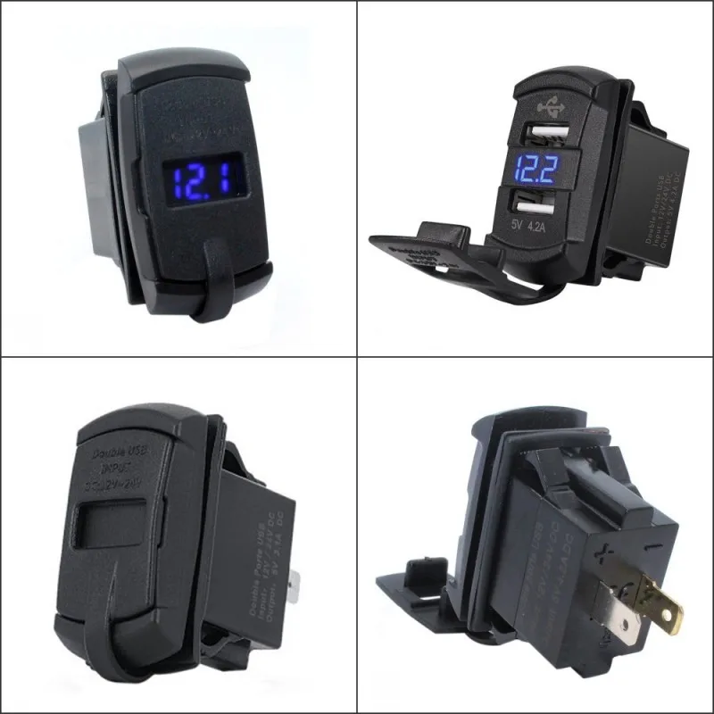 

Dual USB 2 Port Car Phone Charger Socket Rocker Switch Panel with Voltage Voltmeter LED Blue 12V For Auto Motorbike Boat