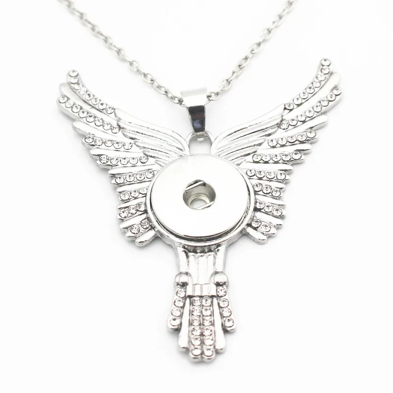 

Hot Sale Snap Necklace Silver Angel Fairy Wings Crystal Snap Necklace For 18mm Ginger Snap Button Chains Neckalce Jewelry