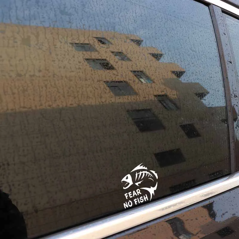 YJZT 13.8CM*12.7CM FEAR NO FISH Fishing Car Sticker For Auto Window Vinyl Decal Decor Black/Silver C24-0435 | Автомобили и