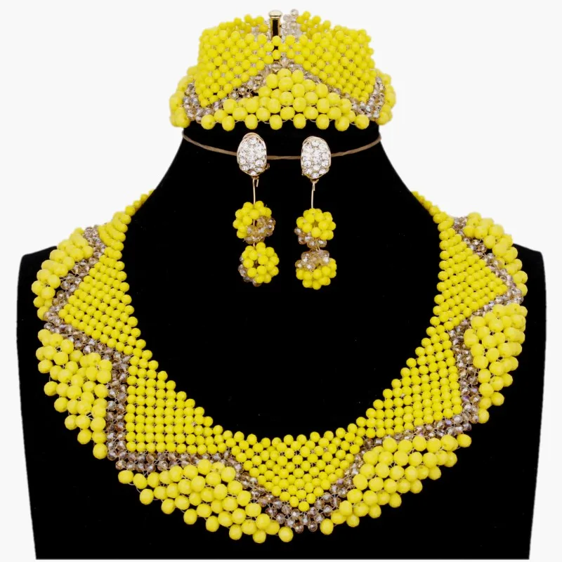 4 ujewelry Свадебные украшения комплекты для невест желтая Золотая цепь серьги