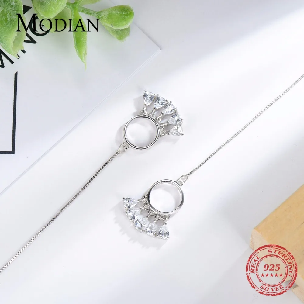 MODIAN 925 стерлингового серебра CZ с длинной бахромой модные серьги для женщин