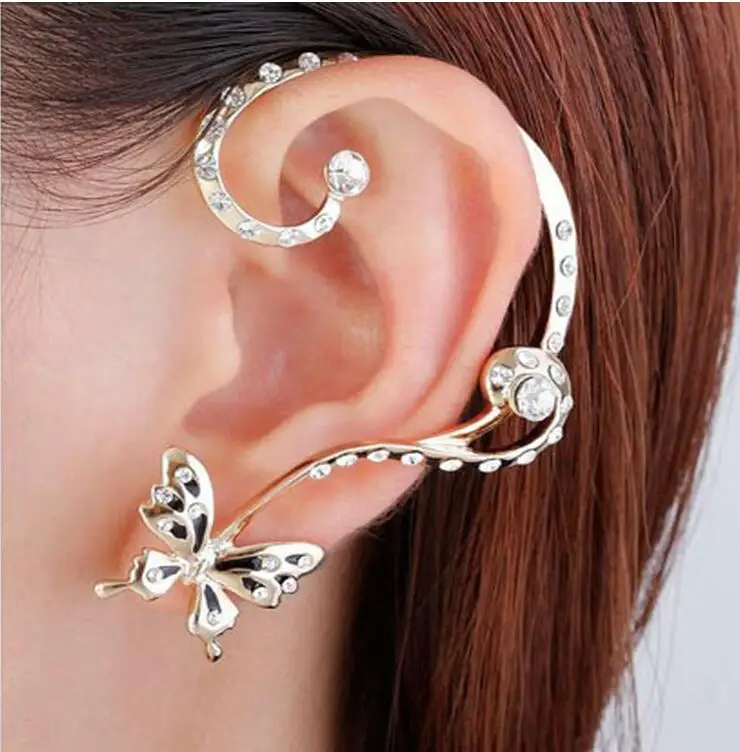 1 пара стразы серьги-каффы Для Пирсинга Ушей в виде бабочки для женщин модные