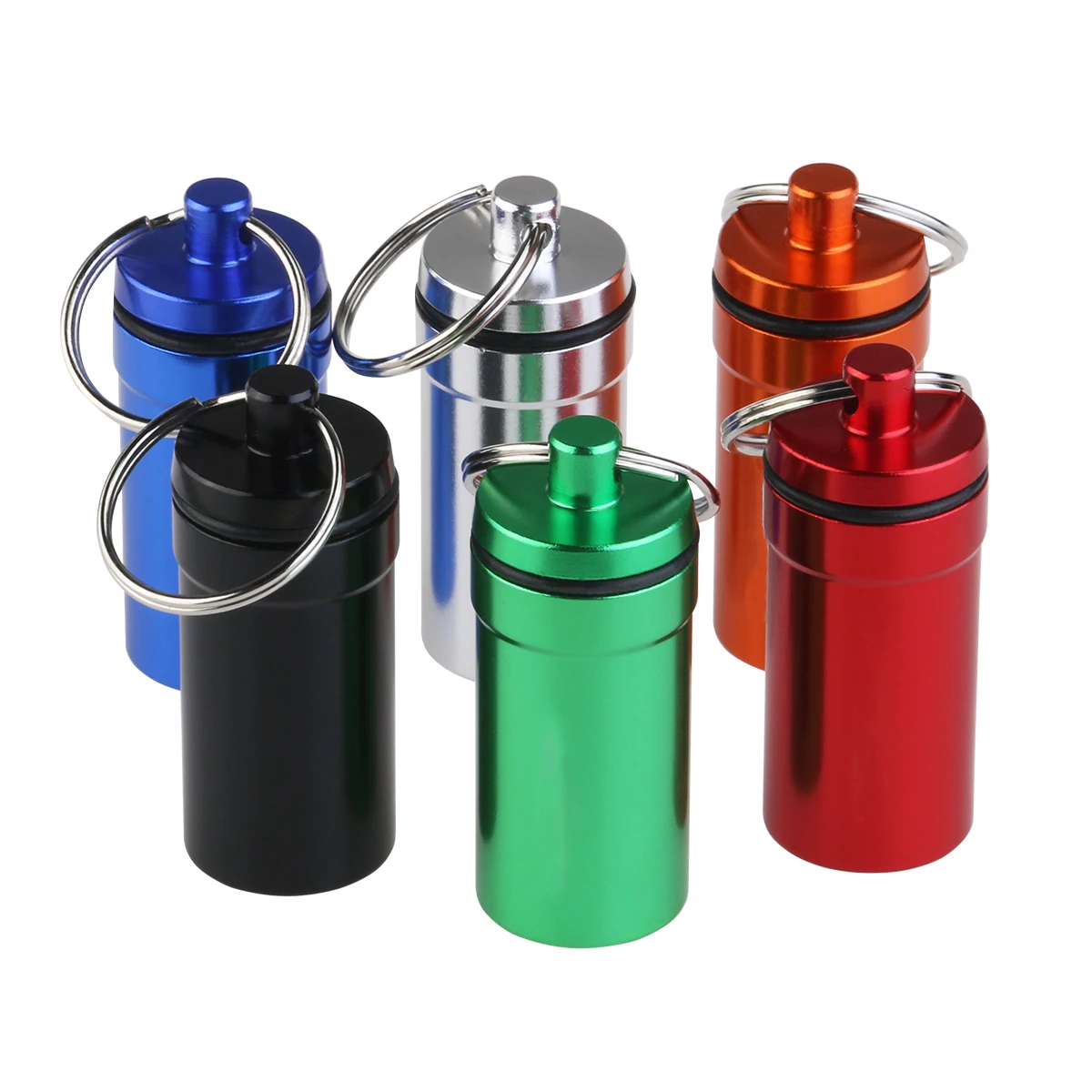 6pcs Waterproof First Aid Container Pill Holder Keychain Case (Black &amp Red Blue Silver Orange Green) | Спорт и развлечения