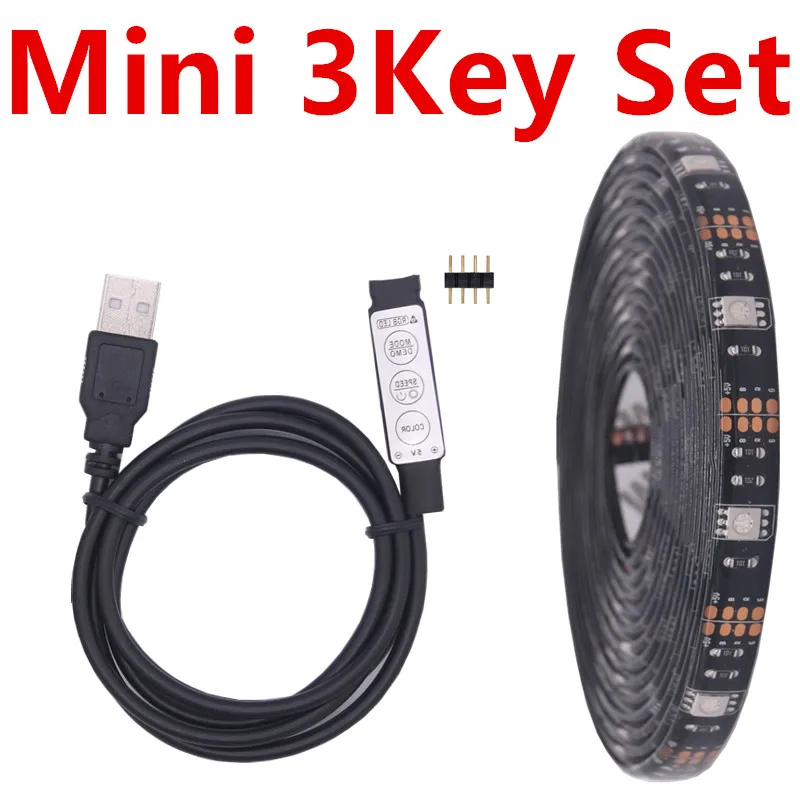 Mini 3Key Set RGB Светодиодная лента Водонепроницаемая 5050 DC 5V USB светодиодный светильник гибкие неоновые ленты Смещенный светильник ing подсветка с пультом дистанционного ТВ фона - Испускаемый цвет: Mini 3Key Set