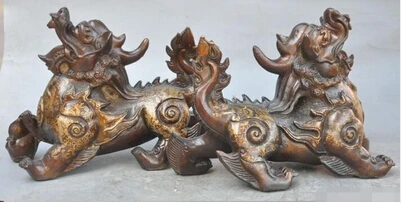 Copper Brass CHINESE crafts decor Asian voge joya 9 &quot fengshui bronce chino riqueza yuanbao perro de foo lion bestia unicornio | Дом и сад