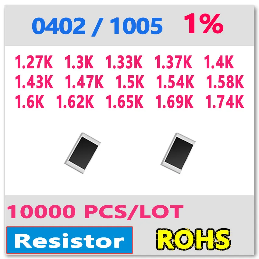 JASNPROSMA OHM 0402 F 1% 10000 шт. 1 27 K 3 33 37 4 43 47 5 54 58 62 6 69 65 74 smd 1005 | Электроника
