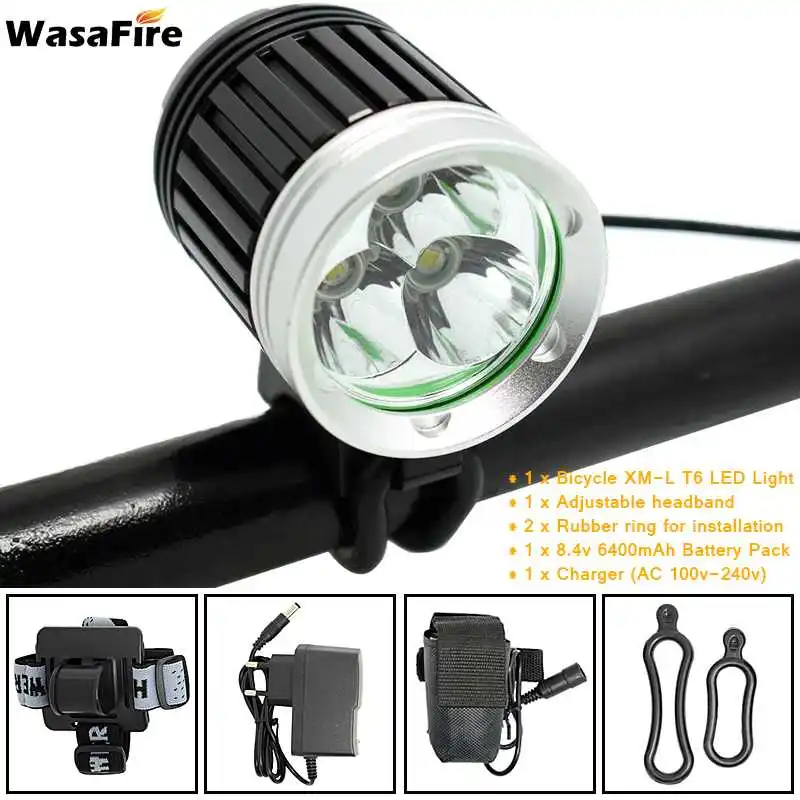 WasaFire 3* T6 светодиодный головной светильник передний светильник s для езды на велосипеде спортивный подарок 4000лм 3 режима горный велосипед светильник велосипедный Фонарь налобный фонарь