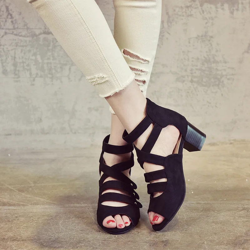

Summer Women Chunky High Heels Open Peep Toe Pumps Platform Sandals Zip Girls Rivet Gladiator Sandals Shoes 5 Color Size 34-43