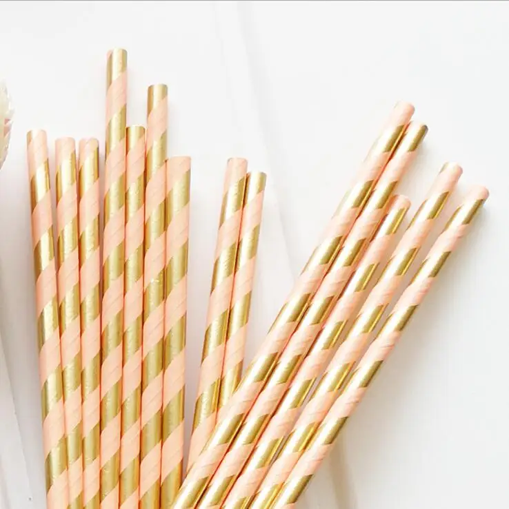 Straws 25pcs Золотая Блокировка одноразовая посуда сладкий розовый одноразовые бумажные тарелки чашка соломки для дней рождения вечерние свадебные Карнавальная посуда поставки - Цвет: Straws 25pcs