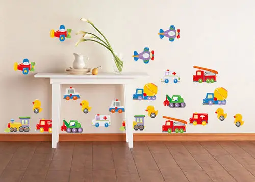 Милые Автомобили Самолеты утки стильный домашний декор Настенная Наклейка