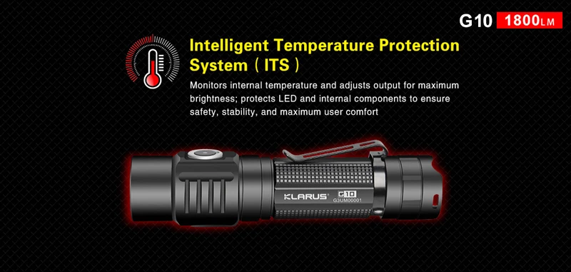 KLARUS G10 1800 люмен микро-USB Перезаряжаемый умный мощный фонарик с 3600 мАч 18650 батареей