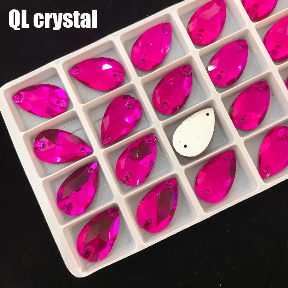 QL Crystal 2018 Популярные розово-красные капли Пришивные кристаллы для рукоделия