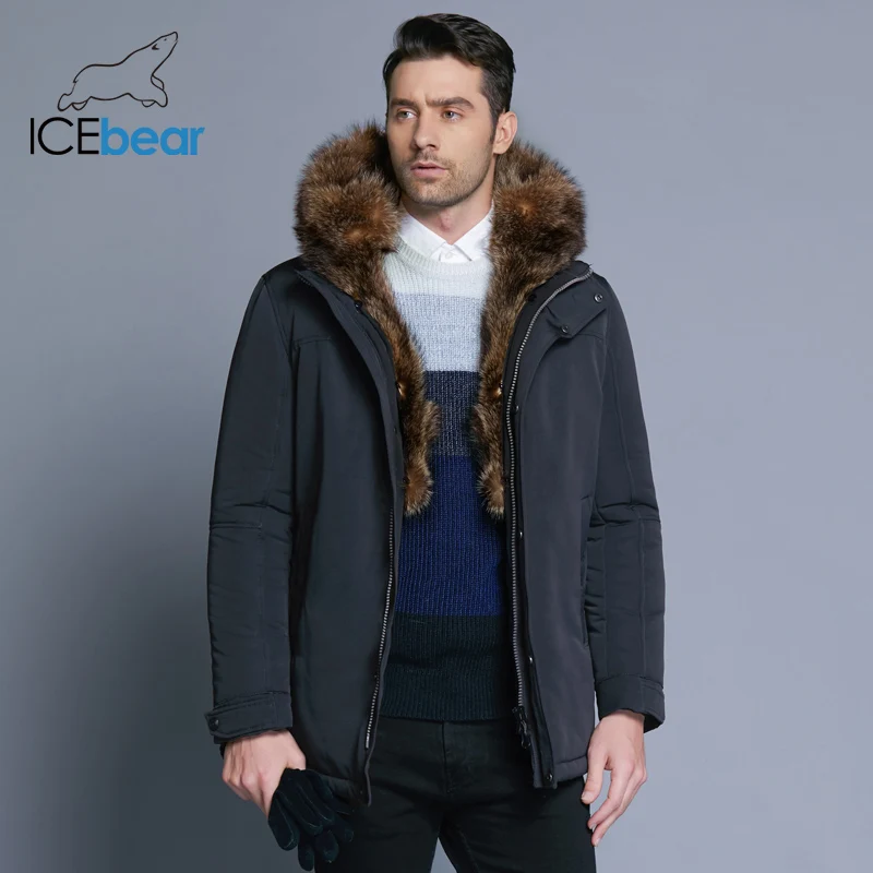 ICEbear 2019 Новая зимняя мужская куртка высокого качества с меховым воротником