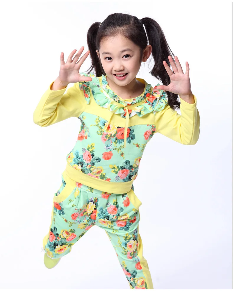 

Children Clothing Autumn Active Girls Clothes 2pcs Set Floral stitching Outfit Kids Clothes Tracksuit Suit For Girls Clothing Se