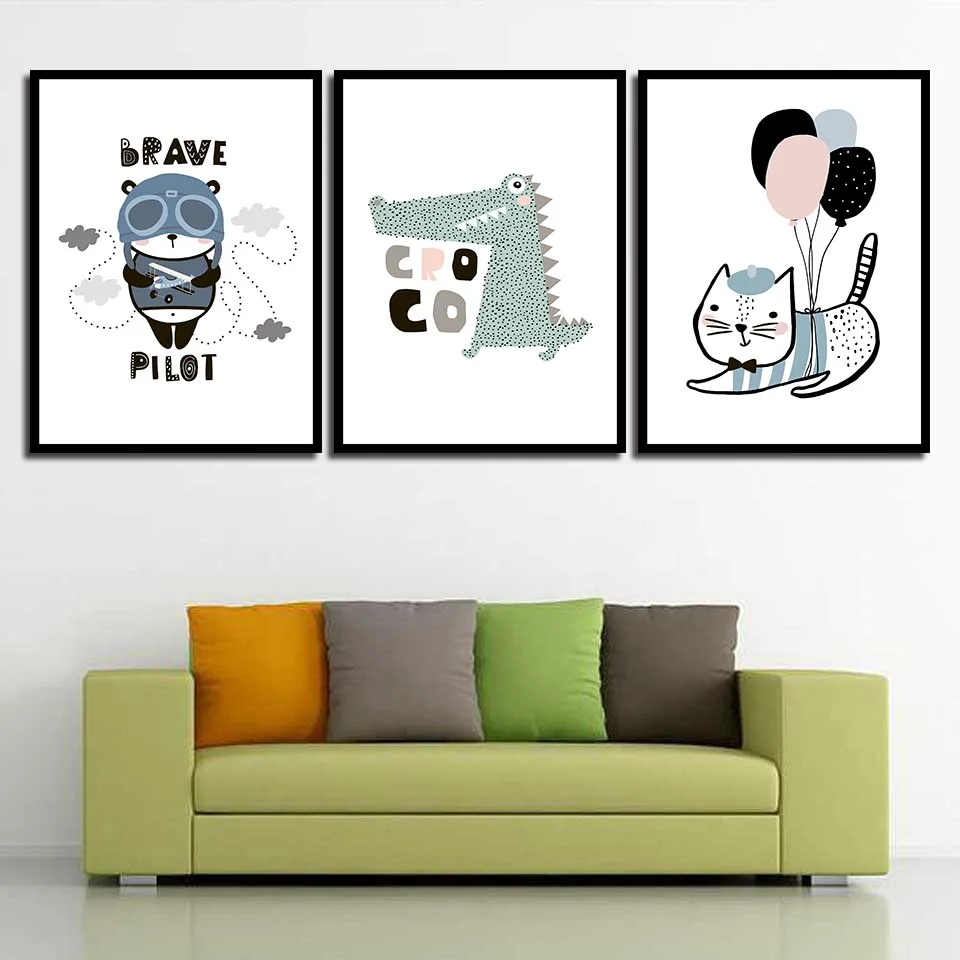 Nordic Стиль Wall Art Картины абстрактный кошка под крокодила животный принт холст с