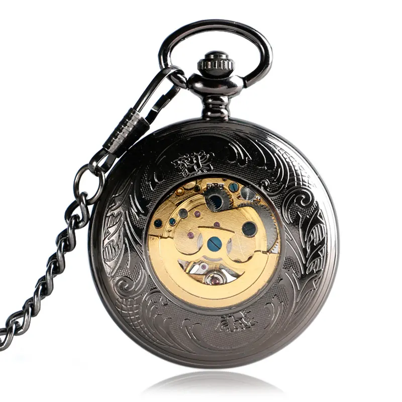 Christmas Gifts Steampunk Clock Pocket Watch Pendant Necklace Women Smooth Case Pendant Vintage Luxury Automatic Mechanical Gift