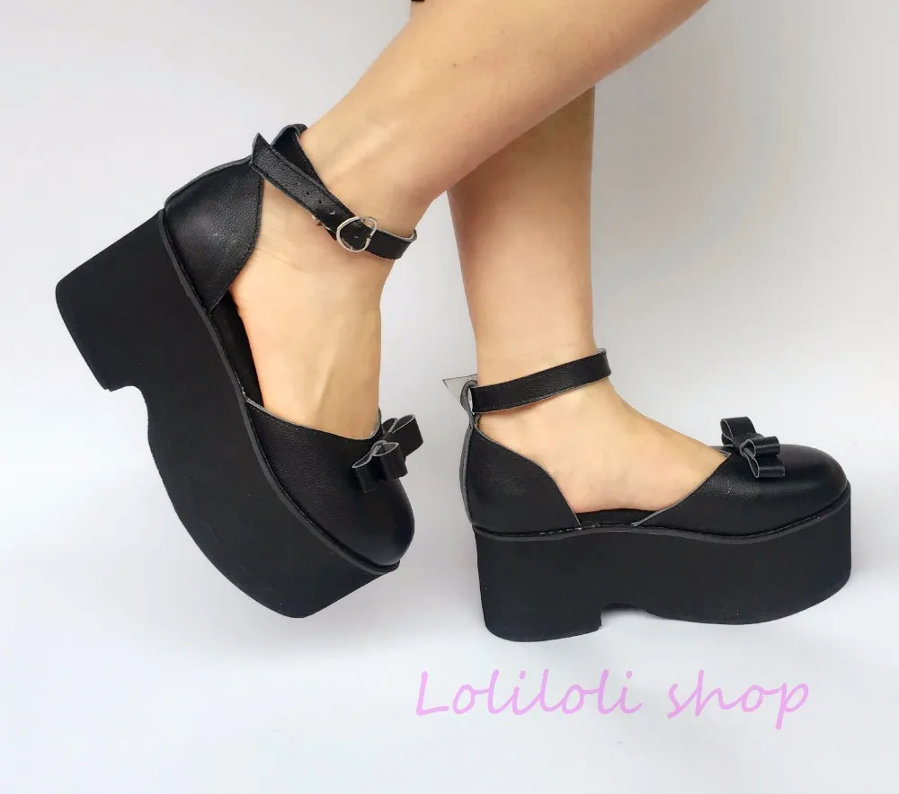 preço Princesa Doce Lolita Sapatos Loliloli Yoyo Design Japonês Personalizado Preto Redondo-dedo Do Pé Genuíno Sapatos De Plataforma De Couro An1408