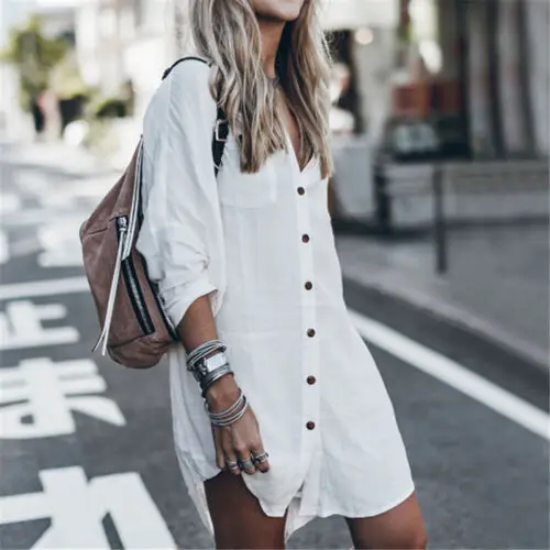 Женское платье футболка с длинным рукавом и отложным воротником 2 цвета|Рубашки| |