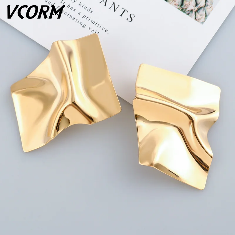 Новые винтажные золотые висячие серьги VCORM для женщин эффектные геометрические