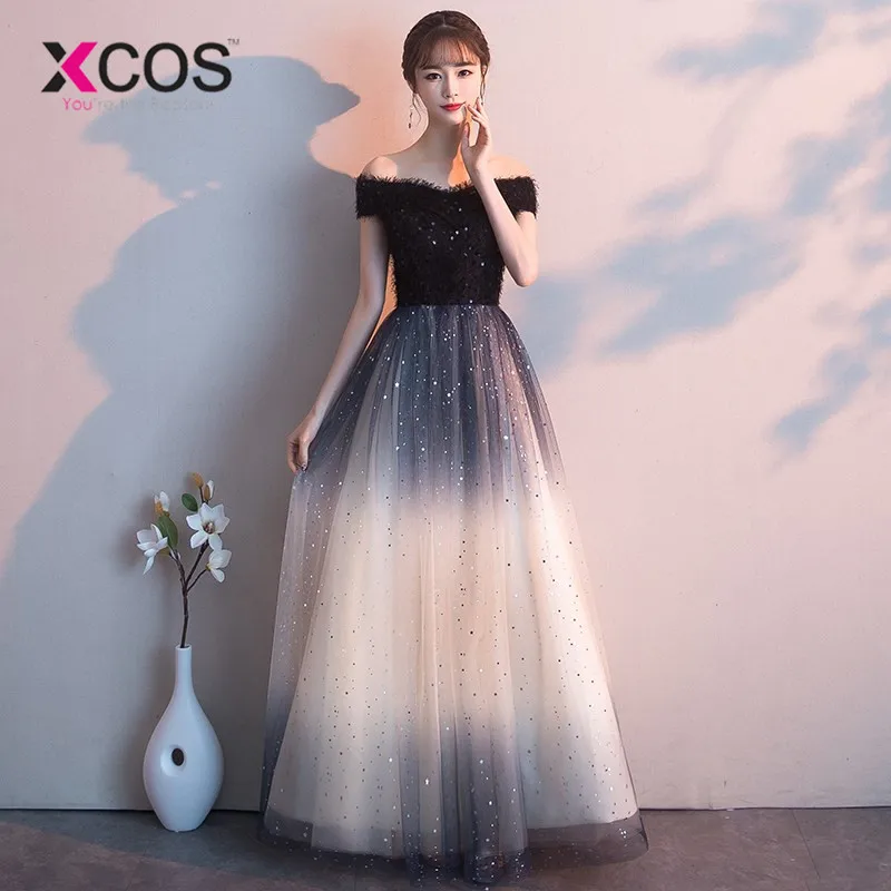XCOS 2019 черные платья для выпускного вечера Длинные трапециевидные без рукавов с