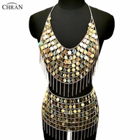 chran gold sequin mermaid dress chainmail bralette harness necklace festival bra crop top burning man wear sexy ibiza skirt