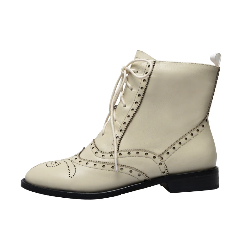 milky 2.5cm heels Г., ботильоны в британском стиле ретро женские Ботинки martin из натуральной кожи с перфорацией типа «броги» женские ботинки женская повседневная обувь ручной работы - Цвет: milky 2.5cm heels