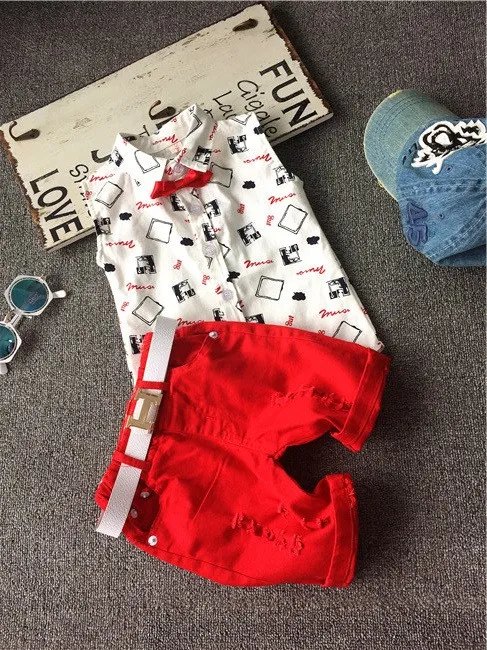 2018 2-6 Age Boy Brand Set Summer for Children Clothing Sets Baby Boys T Shirts+shorts+belt 3pcs Pants Sports Suit Kids Clothes |
