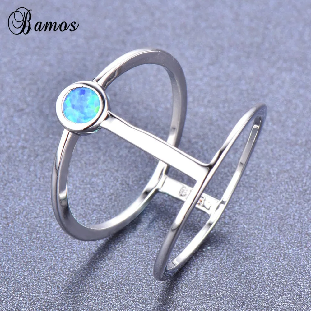 Bamos уникальное Ювелирное кольцо с белым/синим огненным опалом женское серебряное