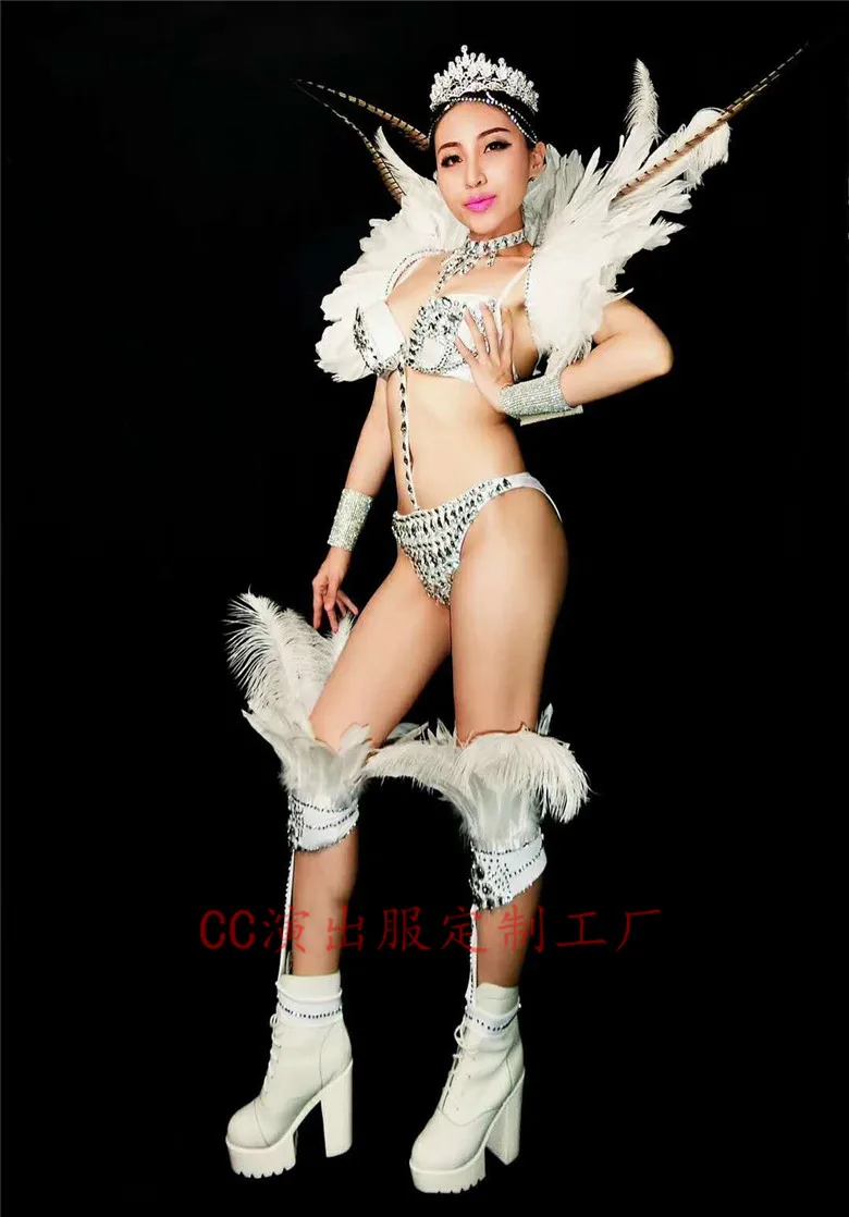 2020 Women New Nightclub Sexy Female Open Party DJ DS Feather Back Set Dancing Performance Costume Party Celebration