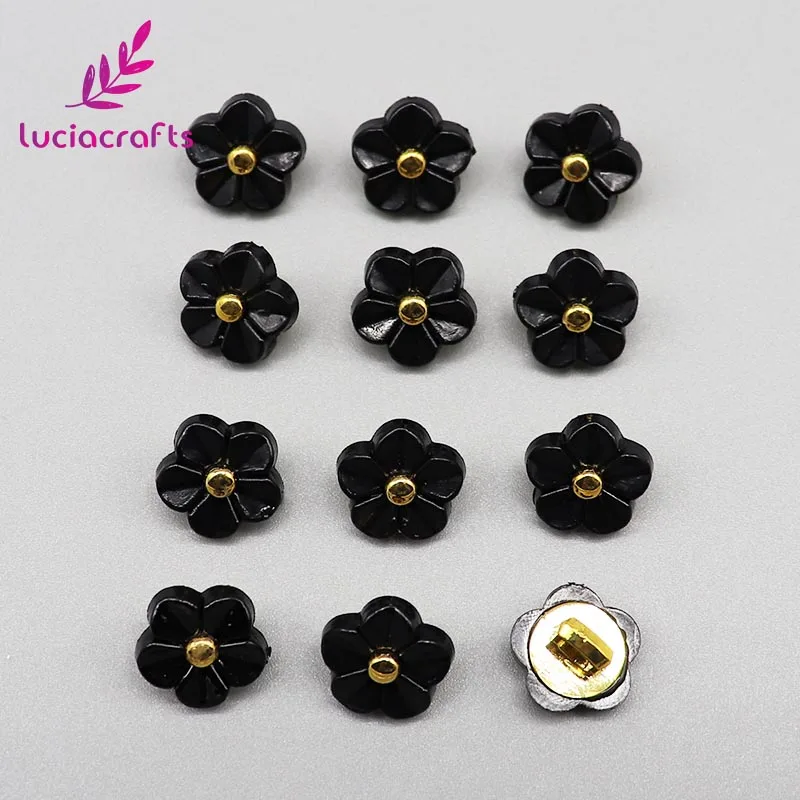 Black Lucia crafts, 12 шт./лот, 11 мм, цветочные пуговицы, сделай сам, для шитья одежды, пластиковая смола, хвостовик, кнопка, аксессуары для скрапбукинга, E0505 - Цвет: Black