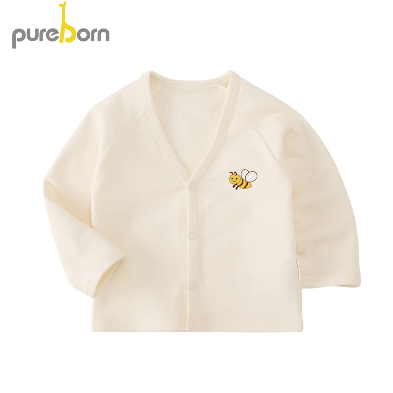 beige Pureborn/хлопковый кардиган для маленьких мальчиков; свитер с длинными рукавами; детская куртка с милым рисунком и вышивкой - Цвет: beige