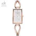 Часы Shengke женские с прямоугольным циферблатом, брендовые Роскошные модные, розовое золото, с бриллиантами, с браслетом SK