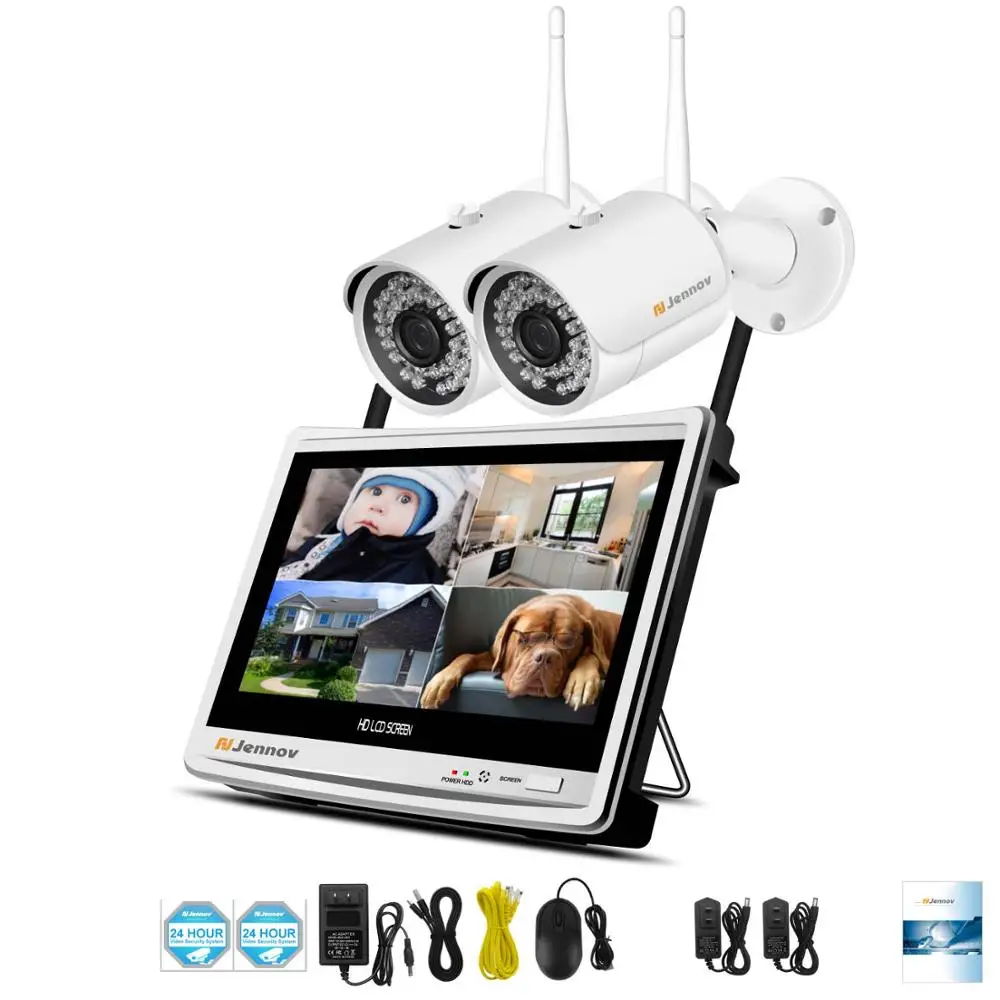 2 Pieces Cameras Jennov Домашняя безопасность NVR Wifi беспроводная камера безопасности Система видеонаблюдения P2P HD видео наблюдение Открытый 12 дюймов ЖК монитор - Цвет: 2 Pieces Cameras