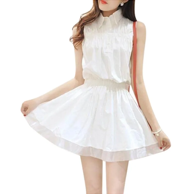 Летнее женское однотонное шифоновое Повседневное платье без рукавов с отложным