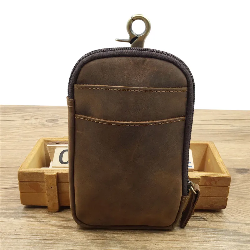 Мужская поясная сумка из натуральной кожи Crazy Horse кожаная дорожная на ремешке