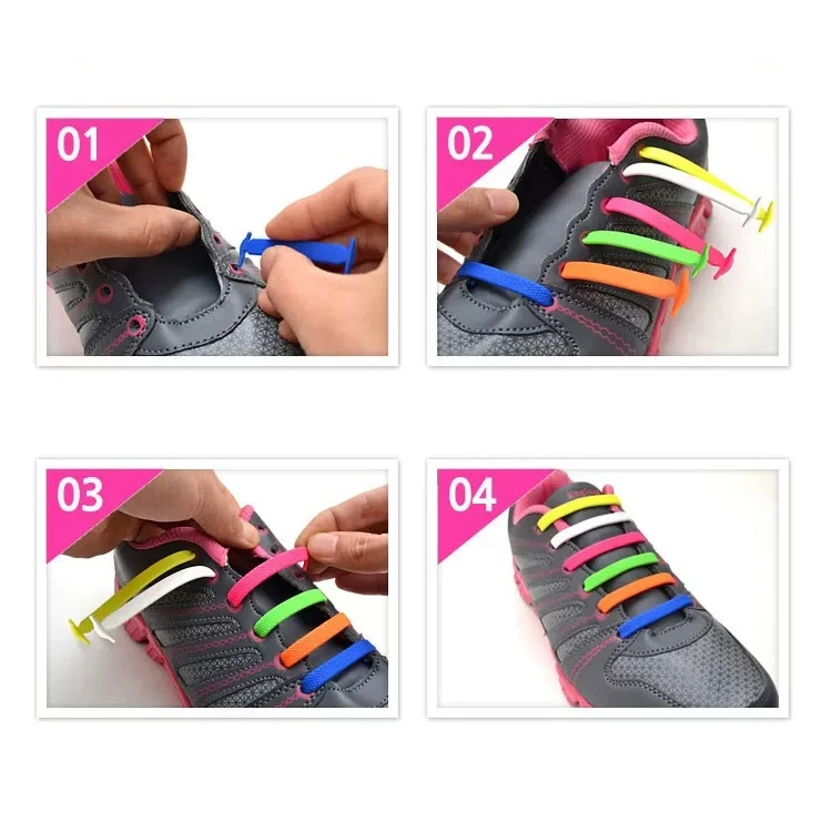 16Pcs Silicone Shoelaces for Shoes No Tie Shoe laces Elastic Laces Sneakers Kids Adult Rubber Shoelace One Size Fits All Shoes