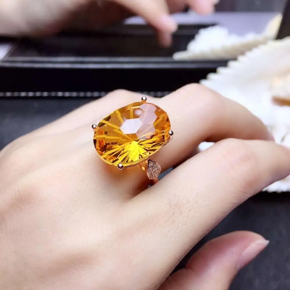 Кольцо из серебра 925 пробы с цитрином натуральным драгоценным камнем | Украшения