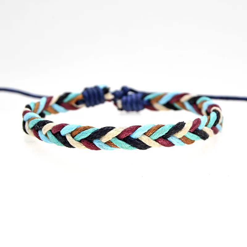Pulseras красочные рыбья кость плетеные браслеты Хлопок Веревка Регулируемый для