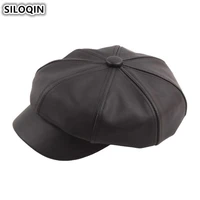 siloqin snapback caps for women autumn womens hat pu imitation leather berets solid elegant fashion female bone winter hats new