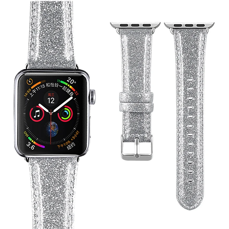Ремешок Laforuta для Apple Watch 40 мм 44 кожаный браслет iWatch 42 38 блестящий мощный наручных часов