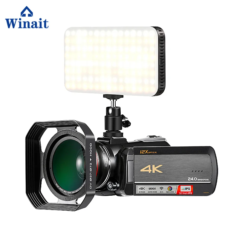 3 add flash light Winait Профессиональная домашняя супер 4k цифровая видеокамера, wifi цифровая видеокамера - Цвет: 3 add flash light