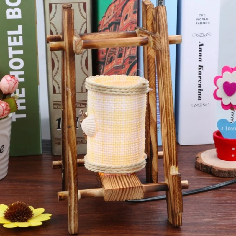 Винтажная креативная оригинальная деревянная Светодиодная настольная лампа