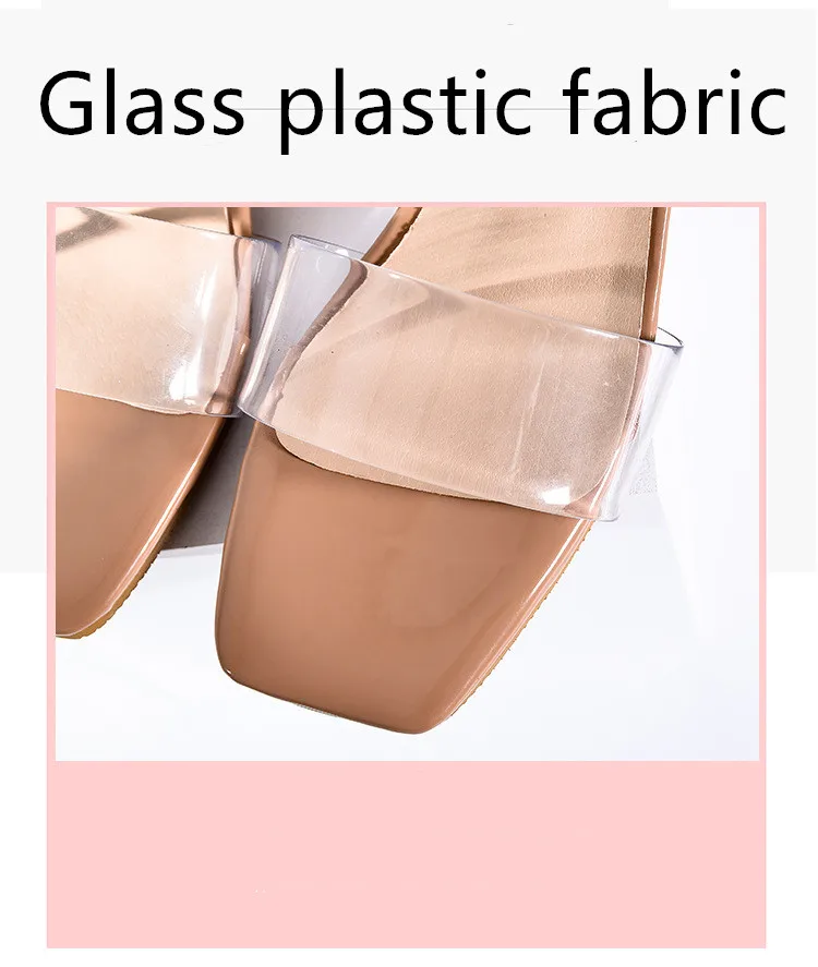 Women Slippers Summer PVC Transparent Jelly Color Square Heel Slides Flip Flops Vacation Casual Ladies Fashion Slip on Flat