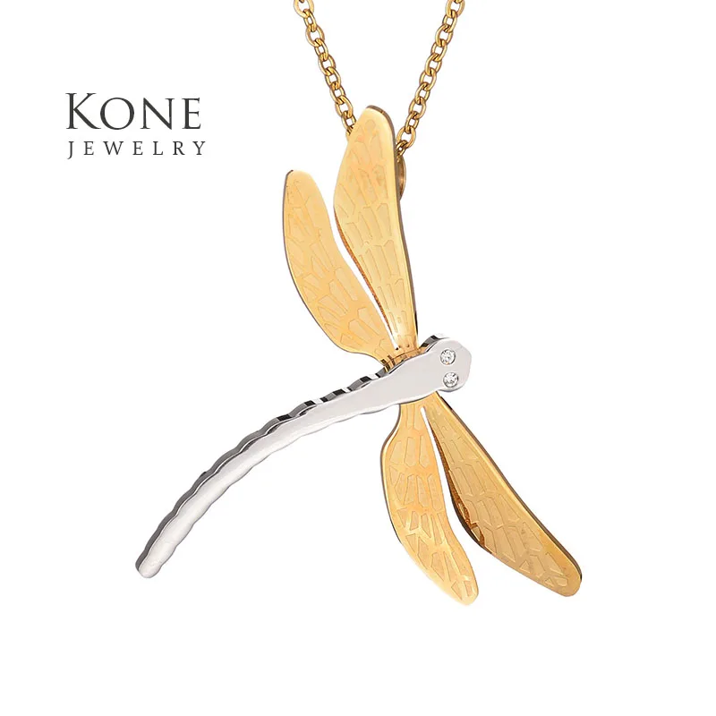 Модное свадебное ожерелье с милыми животными кулон со стрекозой из нержавеющей