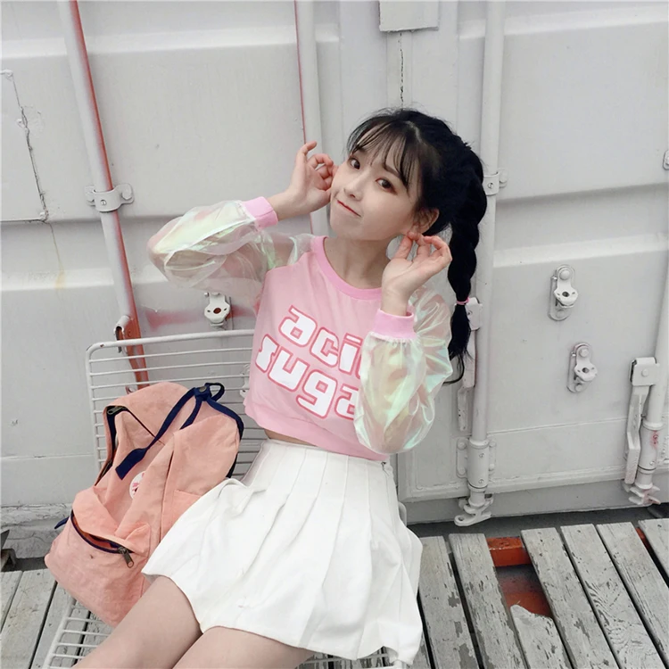 Harajuku модные женские туфли толстовки сладкий красочные сетки письмо печати обувь для девочек Толстовка Street Dance выступление группы поддержки