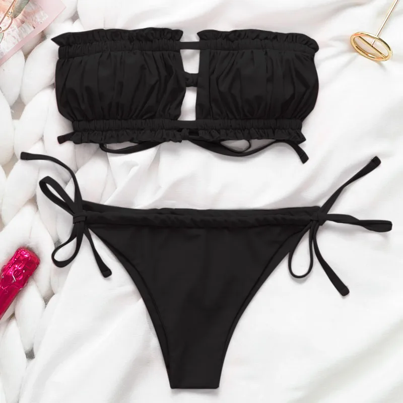 Peachtan Sexy pink swimwear women bathing suit Bandeau bikinis mujer Micro swimsuit female Push up two-piece suit summer - Color: 3
