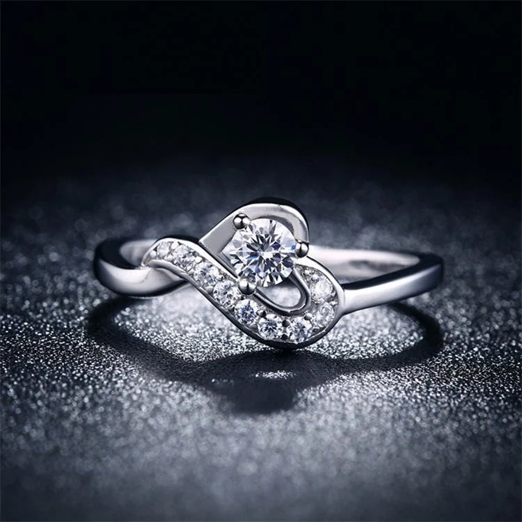 SHUANGR классические модные свадебные сердце серебро Цвет кольца ювелирные изделия с фианитами для Для женщин ювелирные изделия Помолвочное кольцо