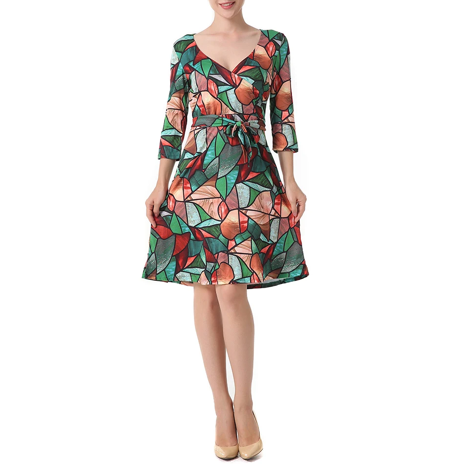 2017 New Arrival Women Autumn Dresses V-Neck Floral Half Sleeve Patchwork Dress Vestido De Festa 2 Colors | Женская одежда